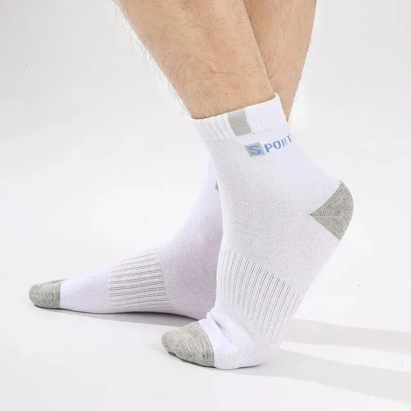 5 Pairs Cotton Sock for Men Sport Breathable Soft Letter Fashion Sneakers High Elastic Middle Tube Stocking Towel Sox Summer