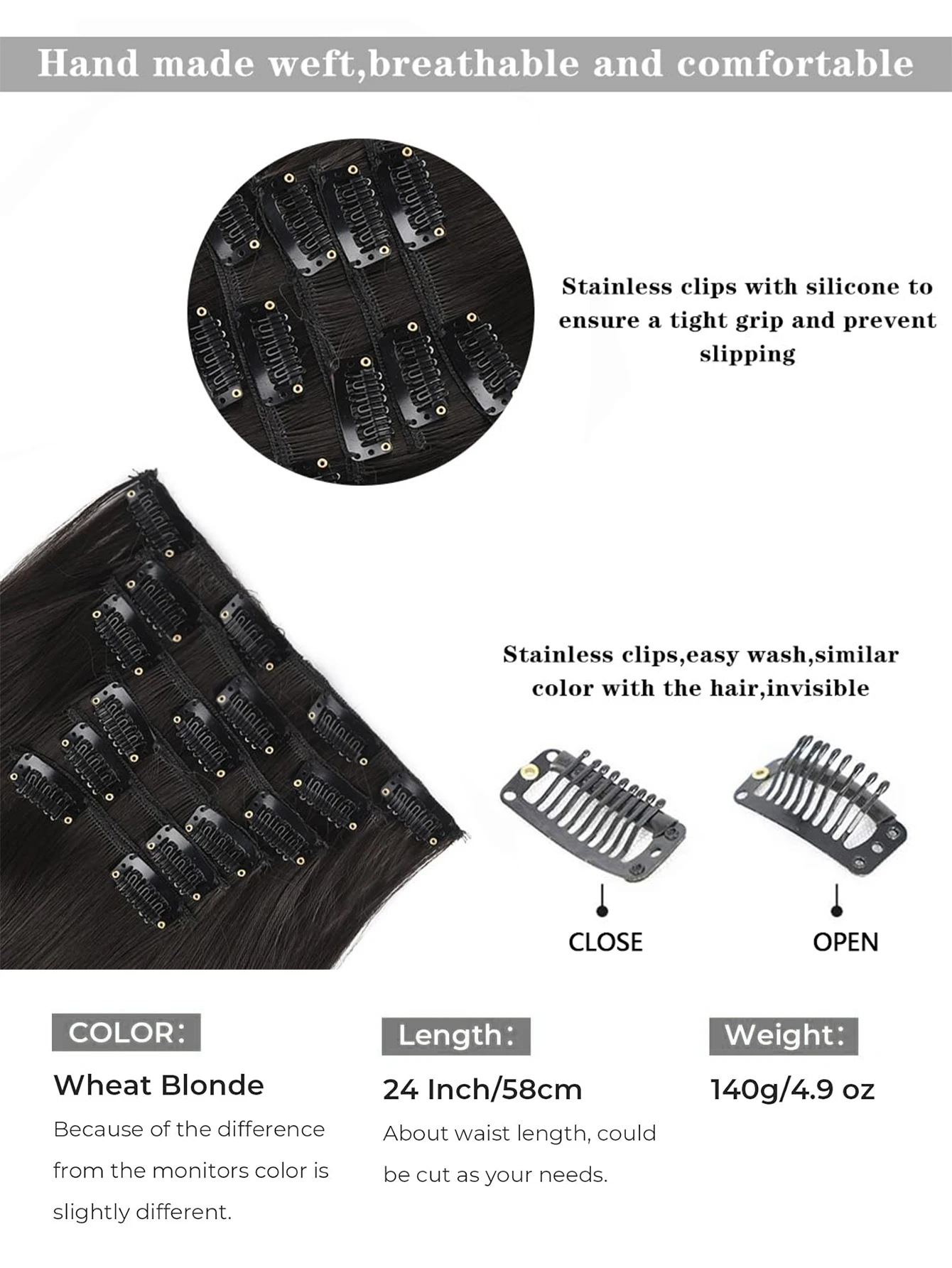 Synthetic 6PCS Clip in Hair Extensions Black Hair Straight Extensions for Women Layered Hair Extensions Heat Resistant Long Wavy