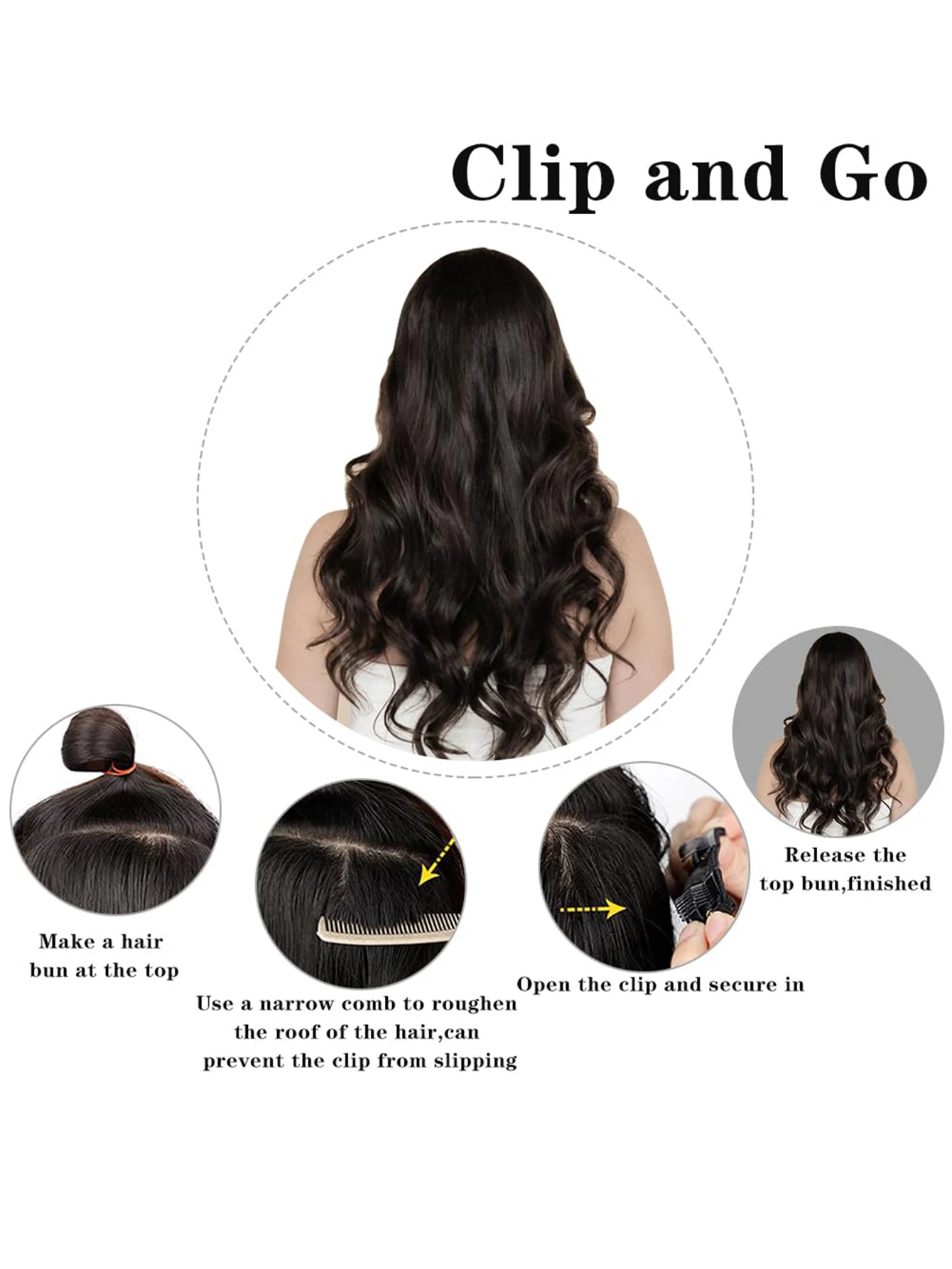 Synthetic 6PCS Clip in Hair Extensions Black Hair Straight Extensions for Women Layered Hair Extensions Heat Resistant Long Wavy
