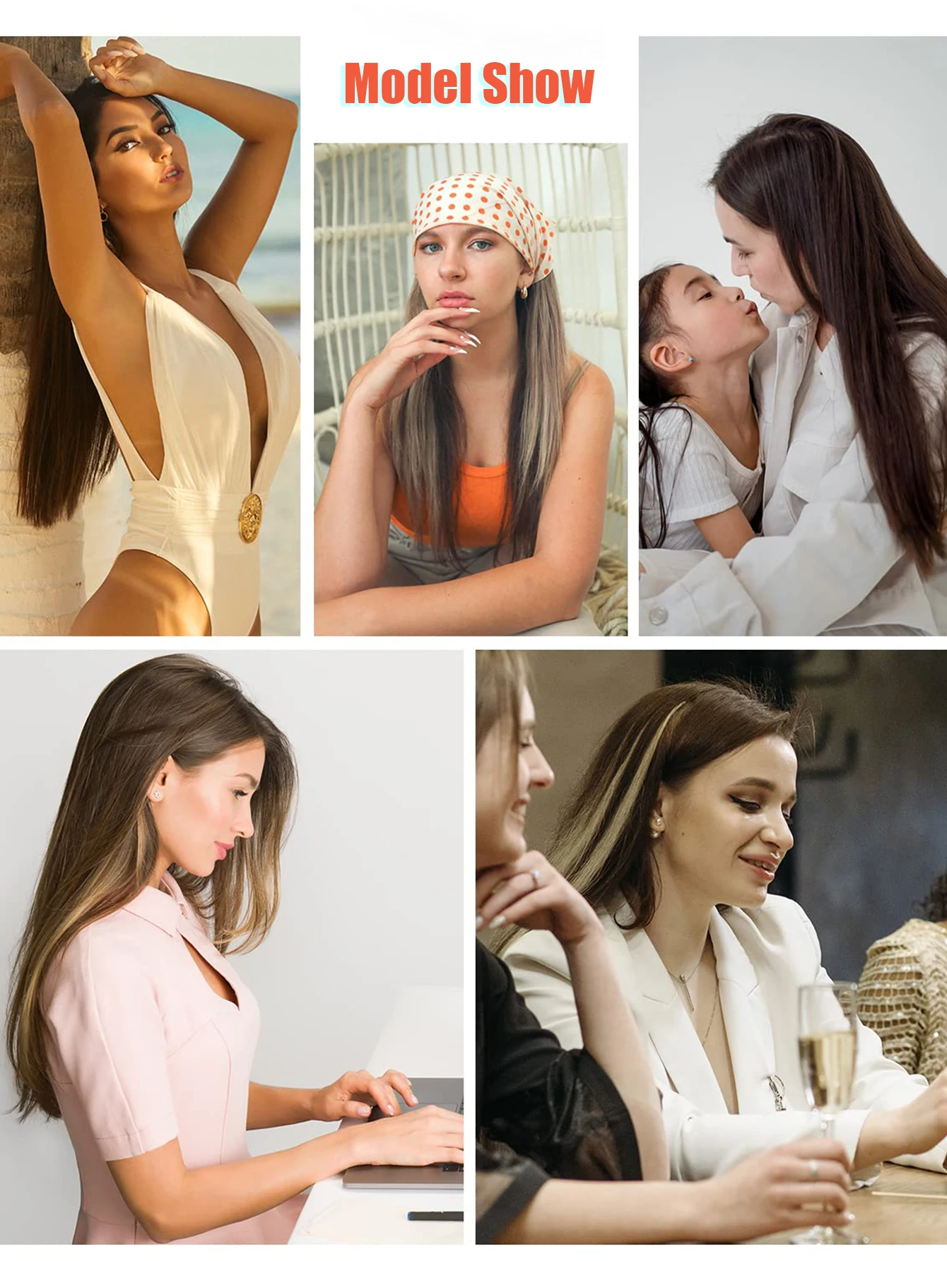 Synthetic 6PCS Clip in Hair Extensions Black Hair Straight Extensions for Women Layered Hair Extensions Heat Resistant Long Wavy