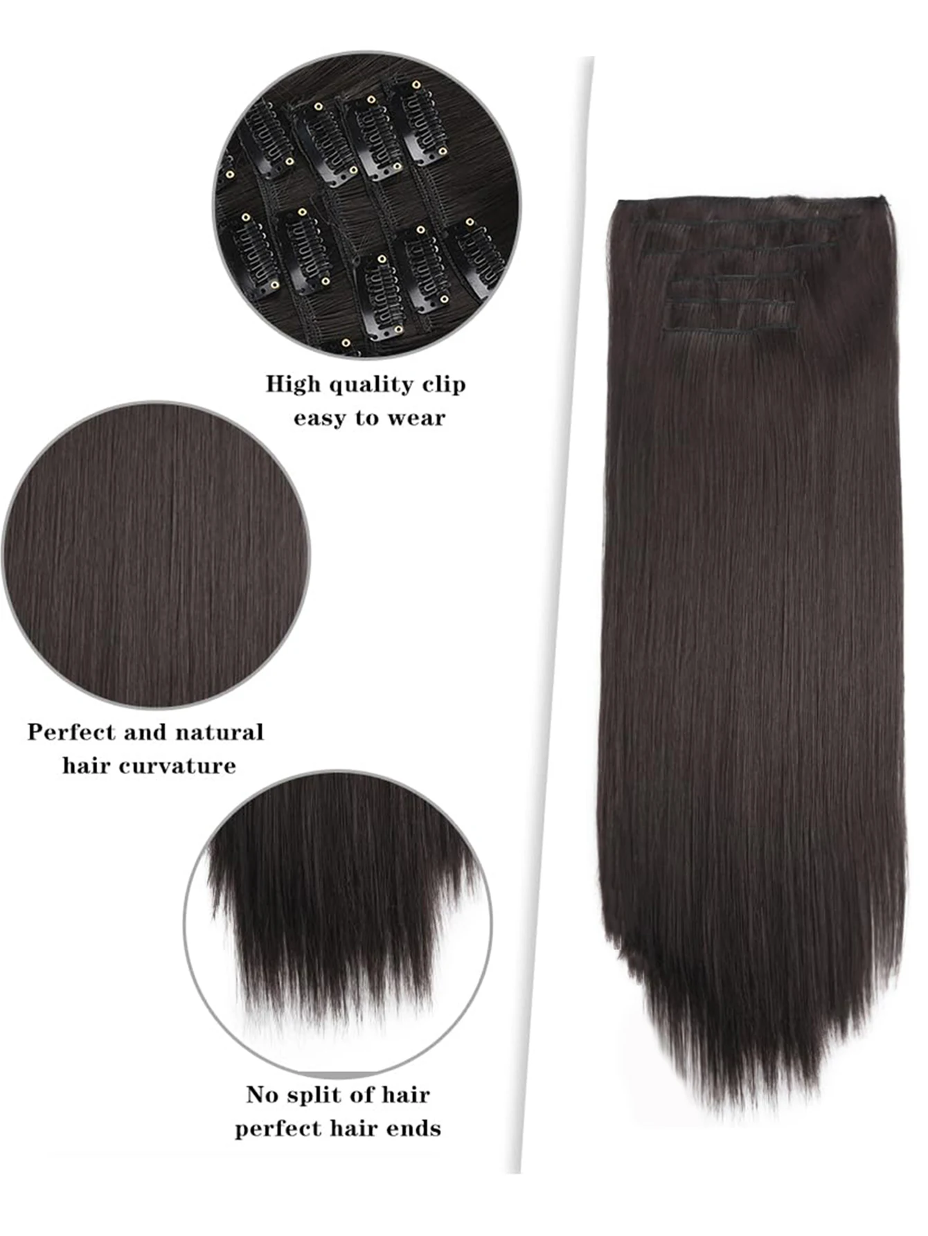 Synthetic 6PCS Clip in Hair Extensions Black Hair Straight Extensions for Women Layered Hair Extensions Heat Resistant Long Wavy