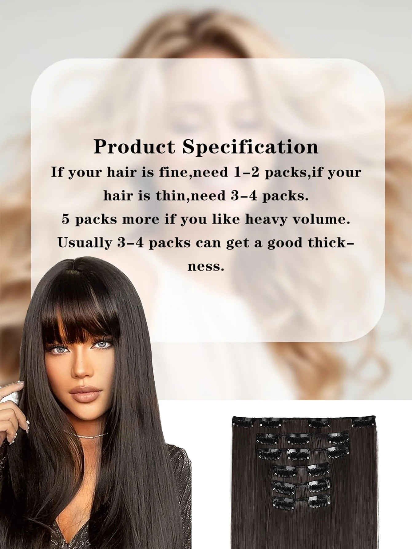 Synthetic 6PCS Clip in Hair Extensions Black Hair Straight Extensions for Women Layered Hair Extensions Heat Resistant Long Wavy