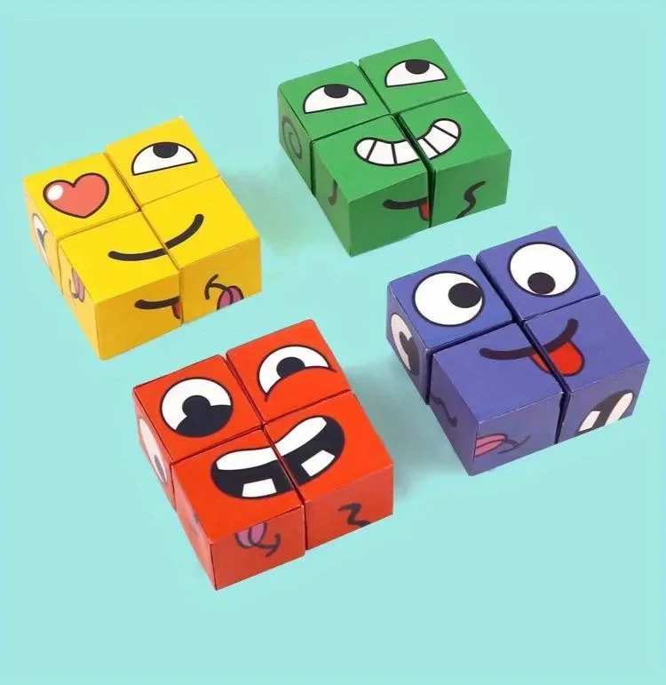 Kids Face Change Cube Game Montessori Expression Puzzle Building Blocks Toys Early Learning Educational Match Toy for Children
