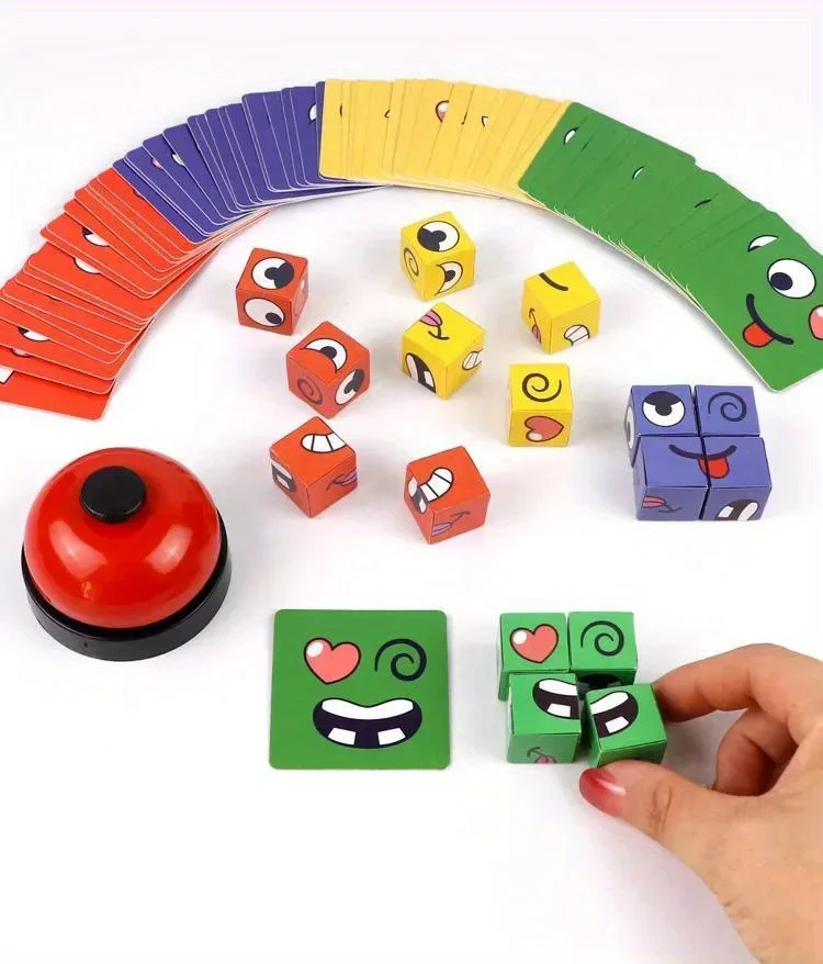 Kids Face Change Cube Game Montessori Expression Puzzle Building Blocks Toys Early Learning Educational Match Toy for Children