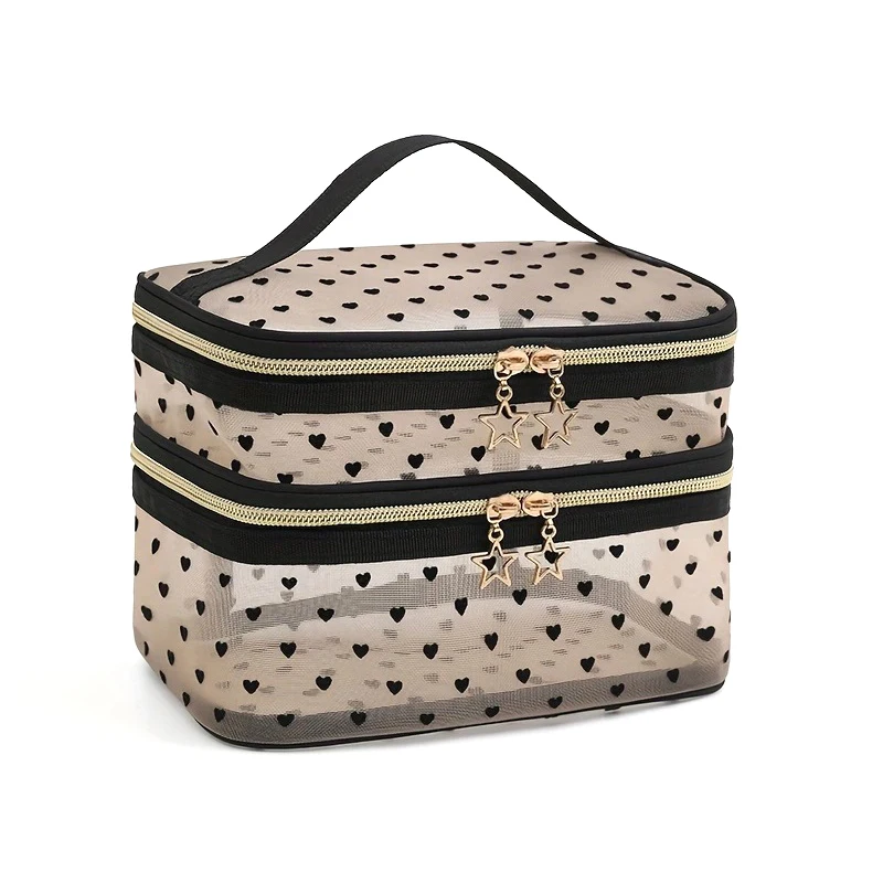 Large Capacity Mesh Cloth Makeup Bag Travel Essentials Cosmetics Organizer Women Toiletry Bag Double Layer Design Cosmetic Bag