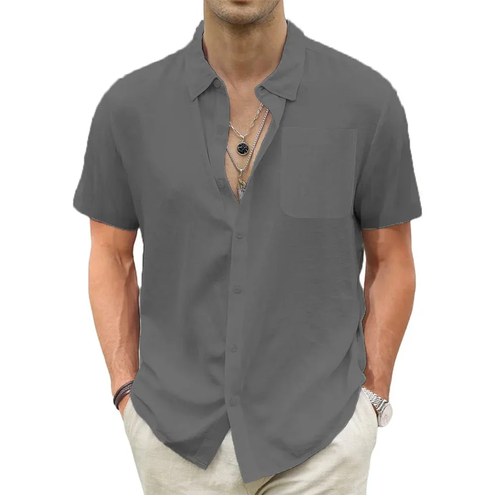 Men's Lightweight Hawaiian Shirts Cotton Linen Breathable Short Sleeve Shirts Vacation Beach Casual Summer Men Tops with Pocket