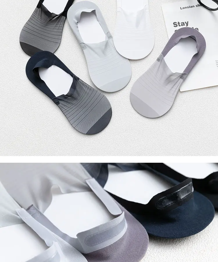 3pairs Men's Socks Summer Ultra-thin Invisible Elastic Silicone Non-slip Boat Sock Mesh Breathable Comfortable No Show Sokken