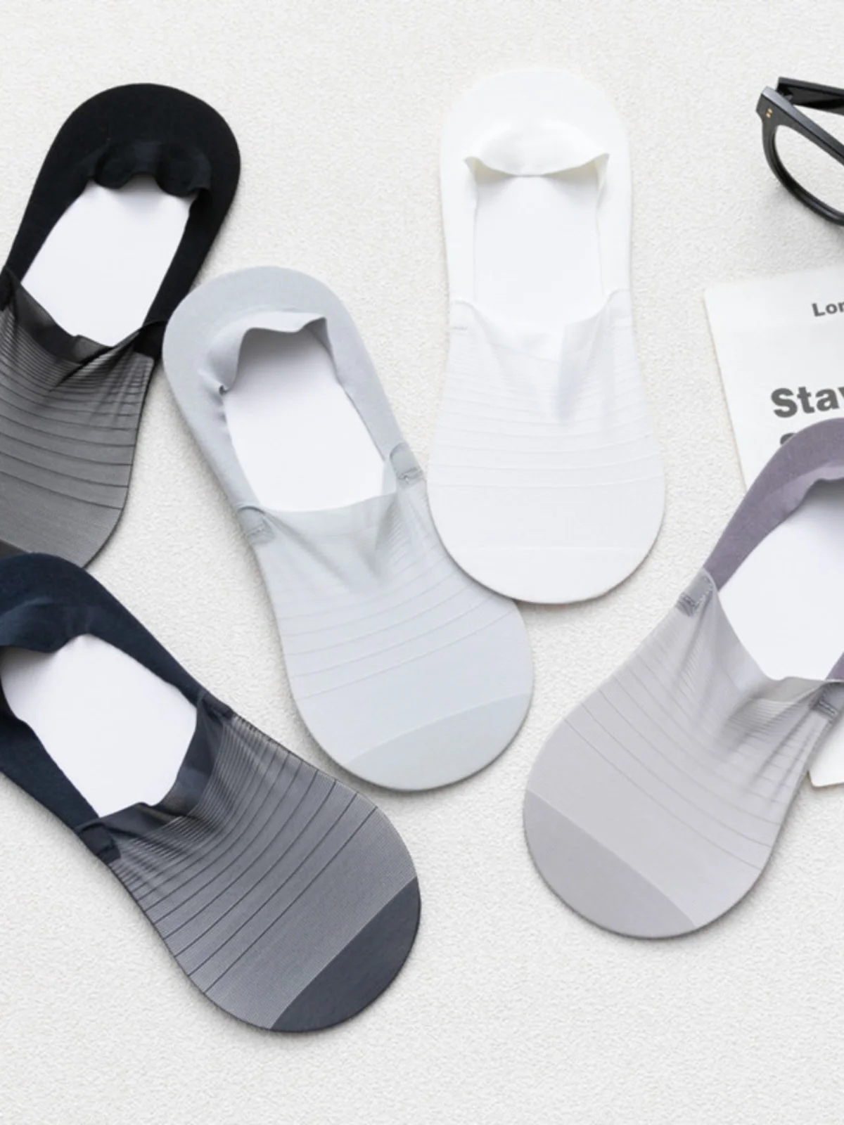 3pairs Men's Socks Summer Ultra-thin Invisible Elastic Silicone Non-slip Boat Sock Mesh Breathable Comfortable No Show Sokken