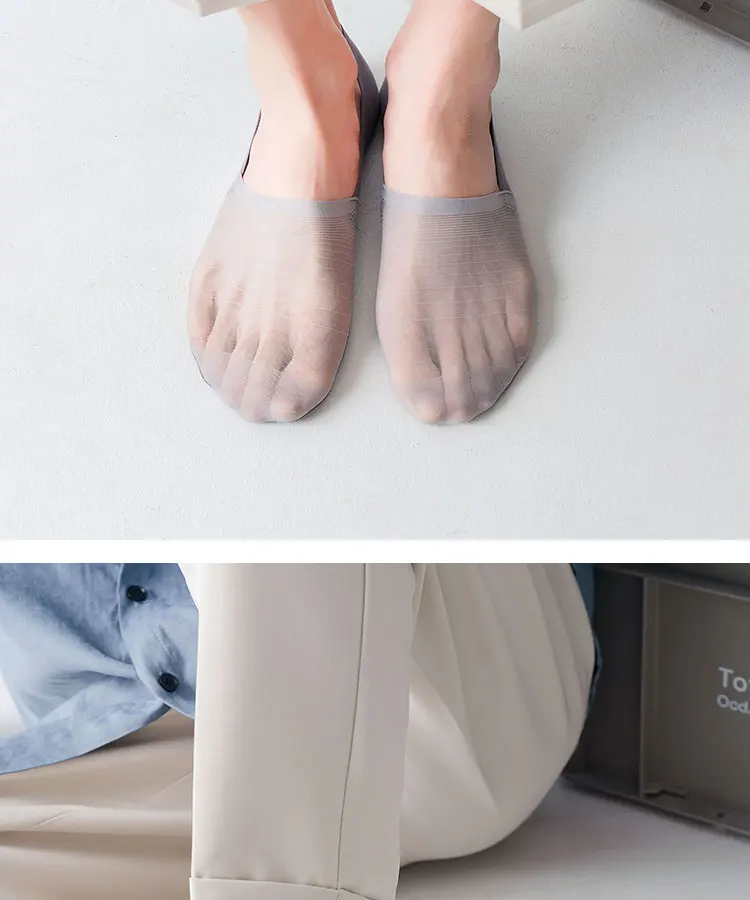 3pairs Men's Socks Summer Ultra-thin Invisible Elastic Silicone Non-slip Boat Sock Mesh Breathable Comfortable No Show Sokken