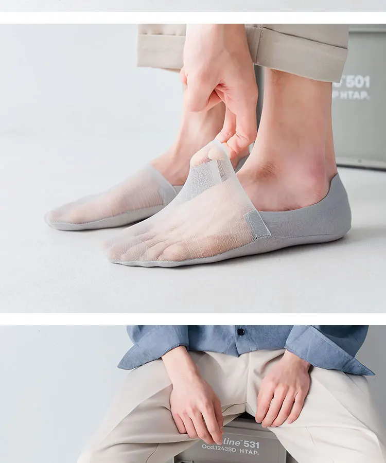3pairs Men's Socks Summer Ultra-thin Invisible Elastic Silicone Non-slip Boat Sock Mesh Breathable Comfortable No Show Sokken