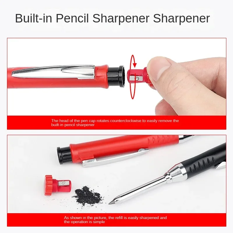 2.8mm Solid Carpenter Deep Hole Maker Construction Pencils with Built in Sharpener for Woodworking Drafting Architect Tool