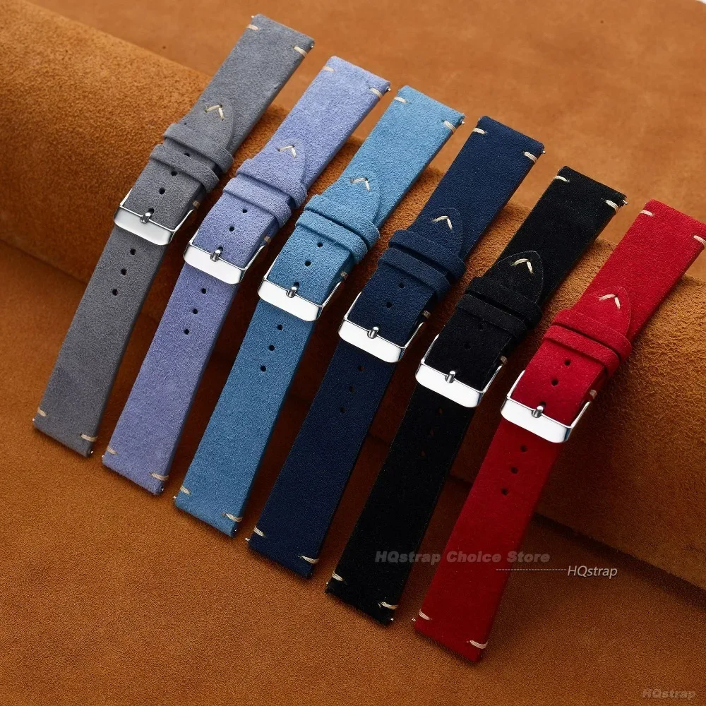Quick Release Soft Suede Strap 22mm 18mm 20mm for Samsung Watch6 5/4/3 Calfskin Bracelet for Women Men Wristband Hand Sewn Band