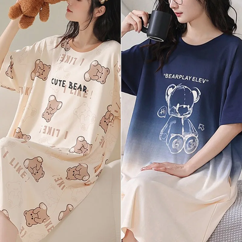 Women's Nightgown Korean Version Girls Homewear Sweet Wind Cute Cartoon Thin Section Loose Pajamas Kawaii Cute Breathable Casual