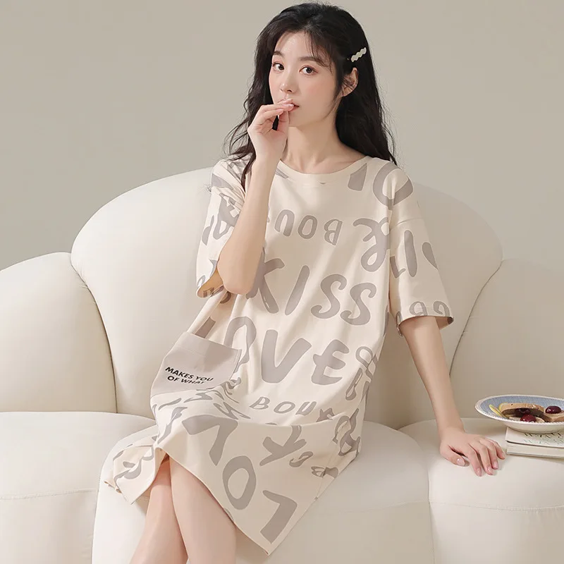 Women's Nightgown Korean Version Girls Homewear Sweet Wind Cute Cartoon Thin Section Loose Pajamas Kawaii Cute Breathable Casual