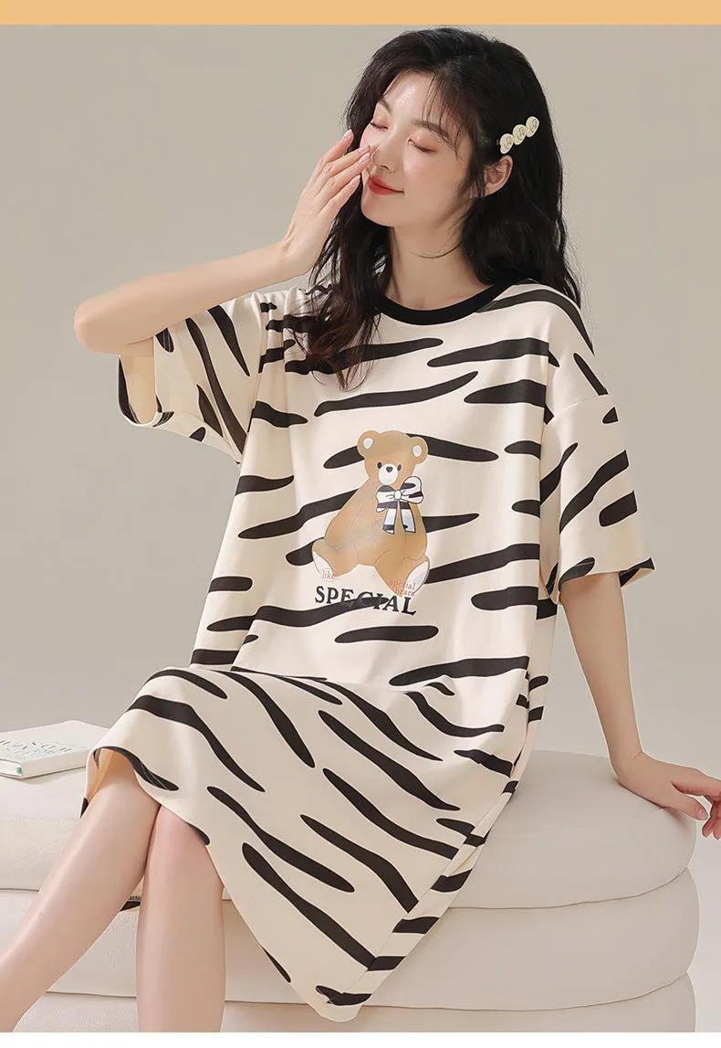 Women's Nightgown Korean Version Girls Homewear Sweet Wind Cute Cartoon Thin Section Loose Pajamas Kawaii Cute Breathable Casual