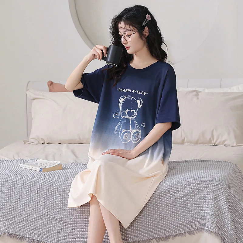 Women's Nightgown Korean Version Girls Homewear Sweet Wind Cute Cartoon Thin Section Loose Pajamas Kawaii Cute Breathable Casual