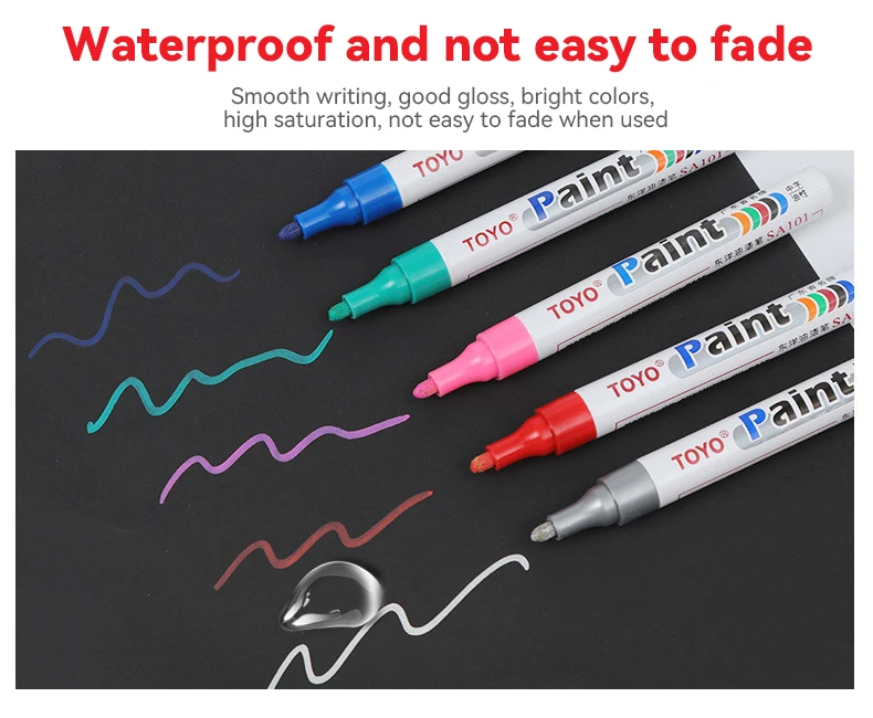 Metal Permanent Paint Marker Pen Waterproof Car Tyre Tire Tread Rubber Graffiti Touch Scratch Wet Wax Highlighter White Markers