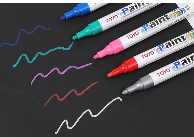 Metal Permanent Paint Marker Pen Waterproof Car Tyre Tire Tread Rubber Graffiti Touch Scratch Wet Wax Highlighter White Markers