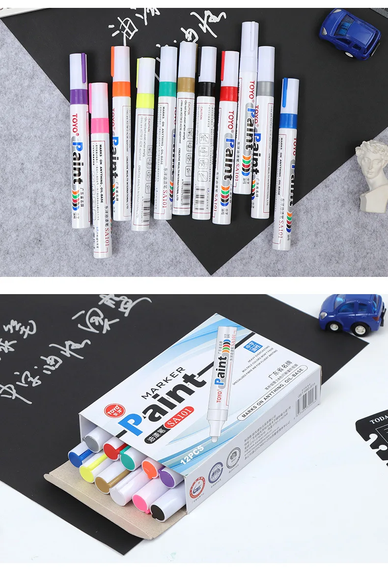 Metal Permanent Paint Marker Pen Waterproof Car Tyre Tire Tread Rubber Graffiti Touch Scratch Wet Wax Highlighter White Markers