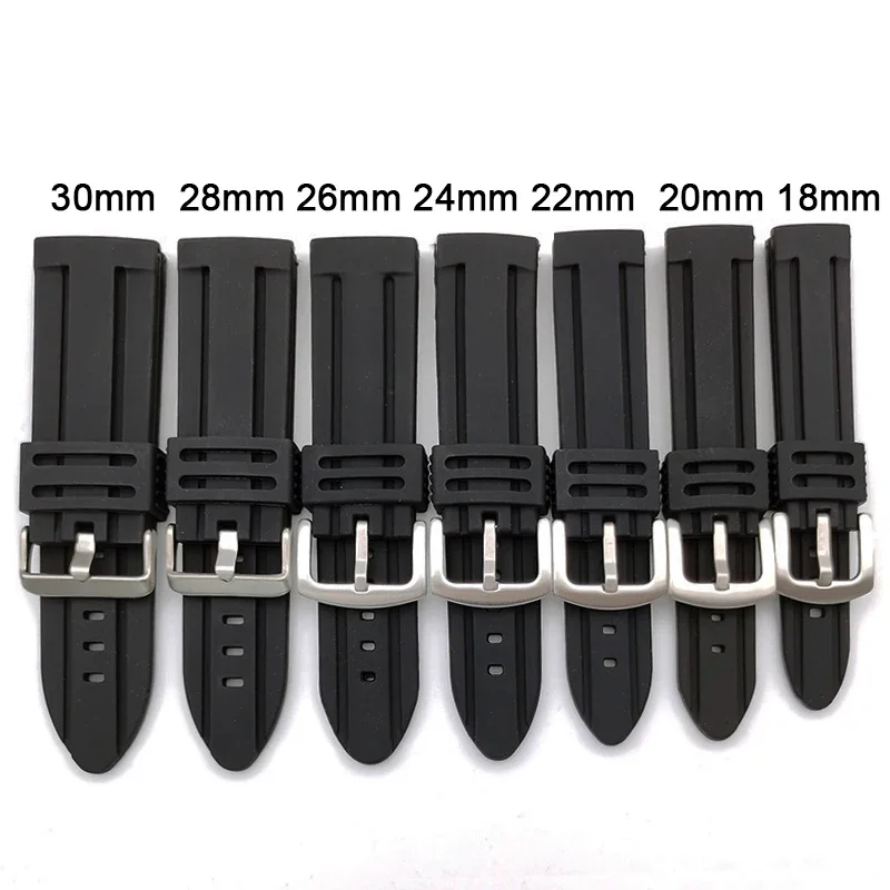 30mm 28mm 26mm 24mm Rubber Watch Strap 18mm 20mm 22mm Men's Sport Watchband Soft Diving Waterproof Silicone Wrist Belt Bracelet