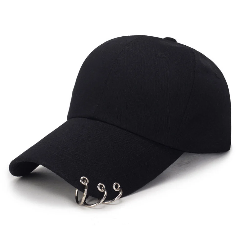 Women Men Hip Hop Kpop Snapback Baseball Cap Solid Color With Ring Sport Dancing Travel Lover Dad Hat Caps Streetwear Adjustable