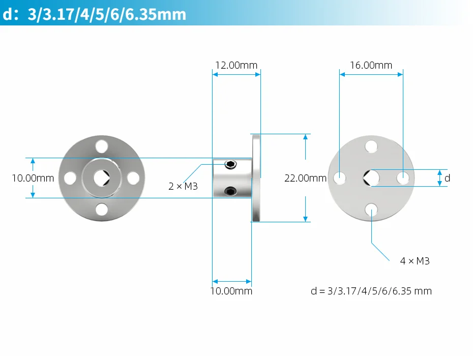 5-15pcs/lot Rigid Flange Coupling 3/3.17/4/5/6/6.35/7/8/10/11/12/14mm Motor Guide Shaft Coupler Connector