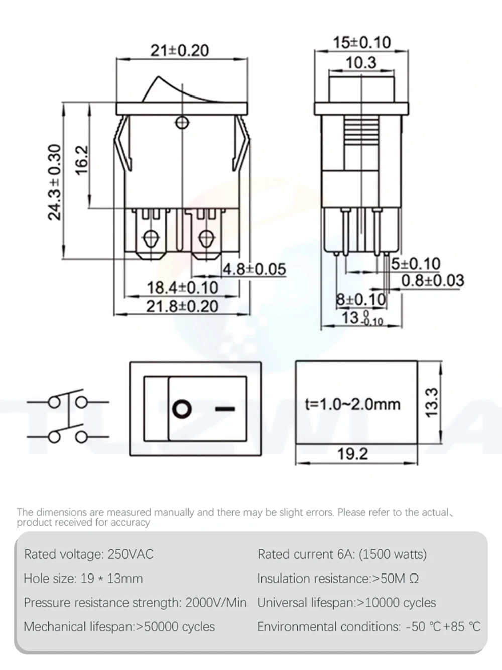 1PCS KCD1 LED ON-OFF 4 Pin Boat Car Rocker Switch 21*15mm 6A/250V 10A/125V AC Black Red Green Light Siwtch