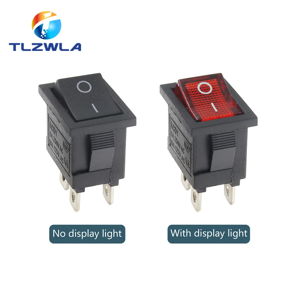 1PCS KCD1 LED ON-OFF 4 Pin Boat Car Rocker Switch 21*15mm 6A/250V 10A/125V AC Black Red Green Light Siwtch