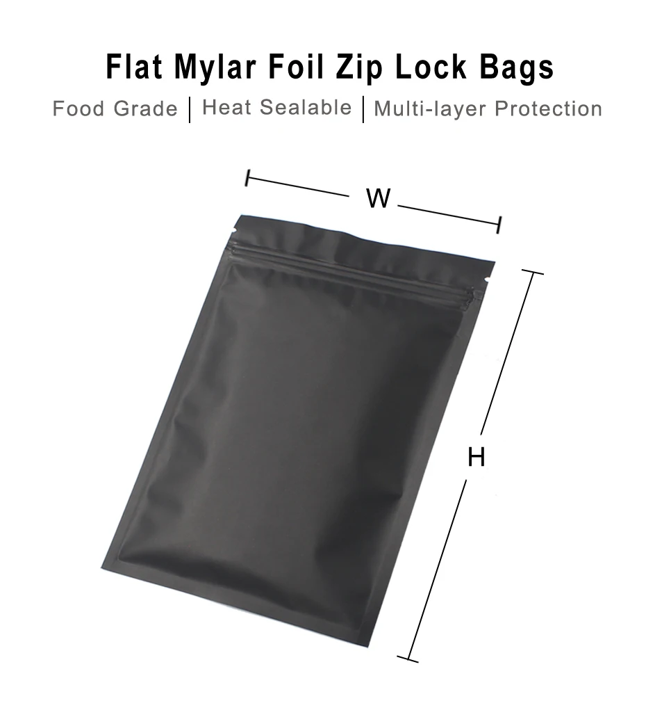 50pcs Matte Black White Heat Sealable Plastic Flat Mouth Ziplock Packaging Bag Smell Proof Aluminum Foil Mylar Ziplock Bags