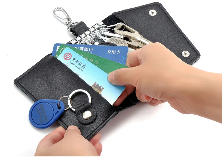 Genuine Leather Keychain Men Women Key Holder Organizer Pouch Cow Split Car Key Wallet Housekeeper Key Case Mini Card Bag