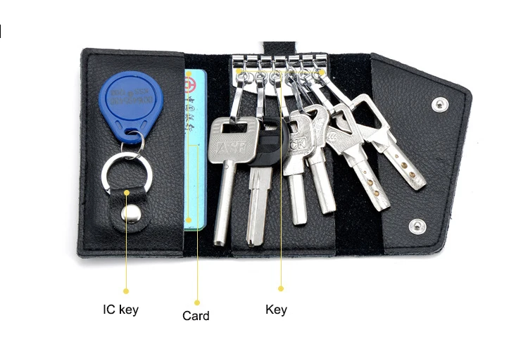 Genuine Leather Keychain Men Women Key Holder Organizer Pouch Cow Split Car Key Wallet Housekeeper Key Case Mini Card Bag