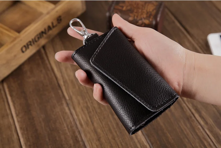 Genuine Leather Keychain Men Women Key Holder Organizer Pouch Cow Split Car Key Wallet Housekeeper Key Case Mini Card Bag