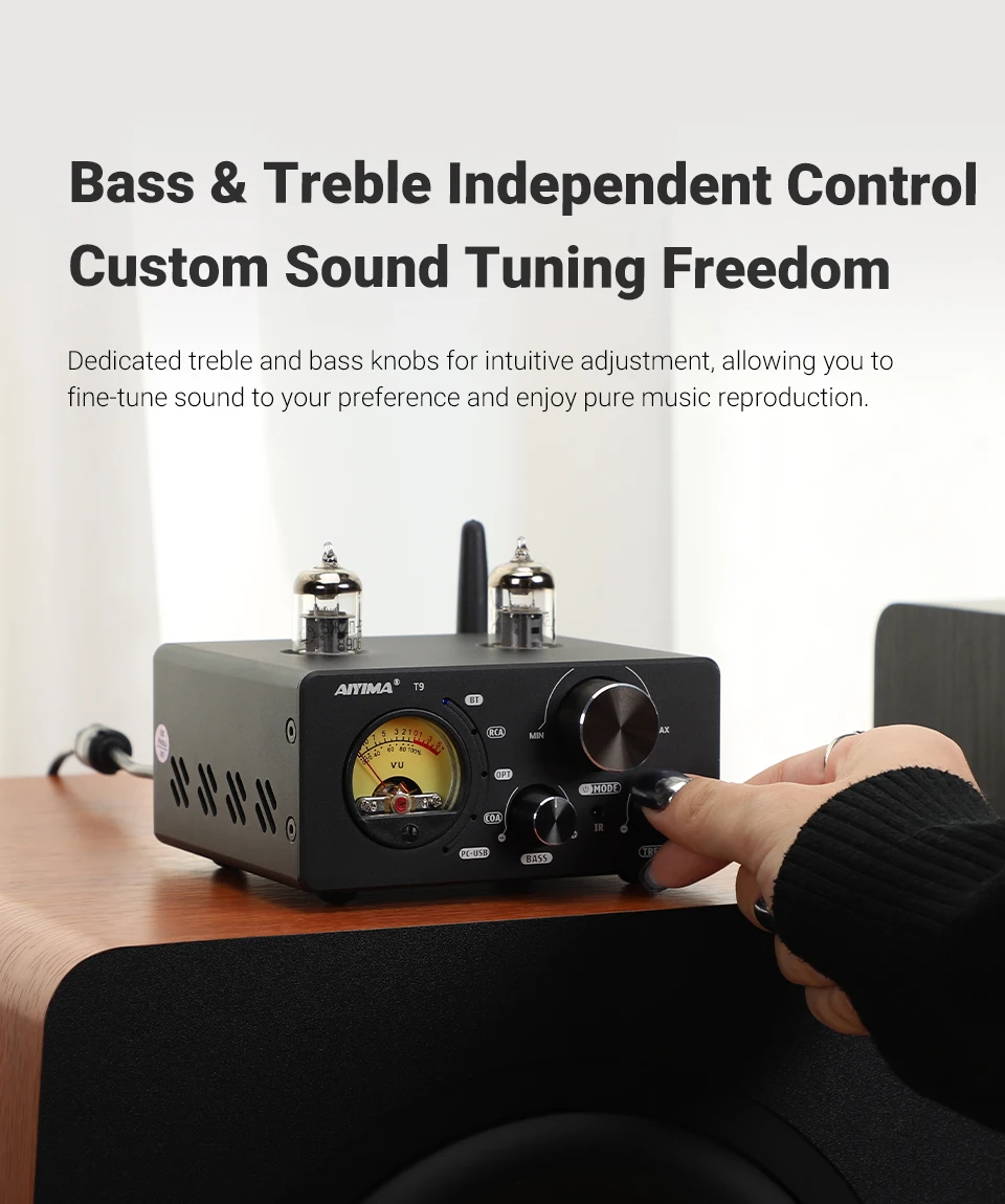 AIYIMA Audio T9 HiFi Bluetooth 5.0 Vacuum Tube Amplifier USB DAC Stereo Amplificador COAX OPT VU Meter Amplifier Speaker Amplify