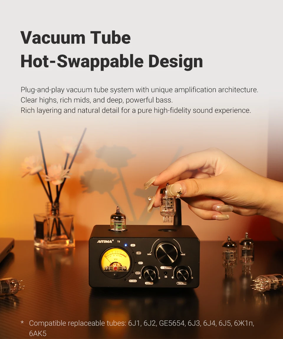AIYIMA Audio T9 HiFi Bluetooth 5.0 Vacuum Tube Amplifier USB DAC Stereo Amplificador COAX OPT VU Meter Amplifier Speaker Amplify