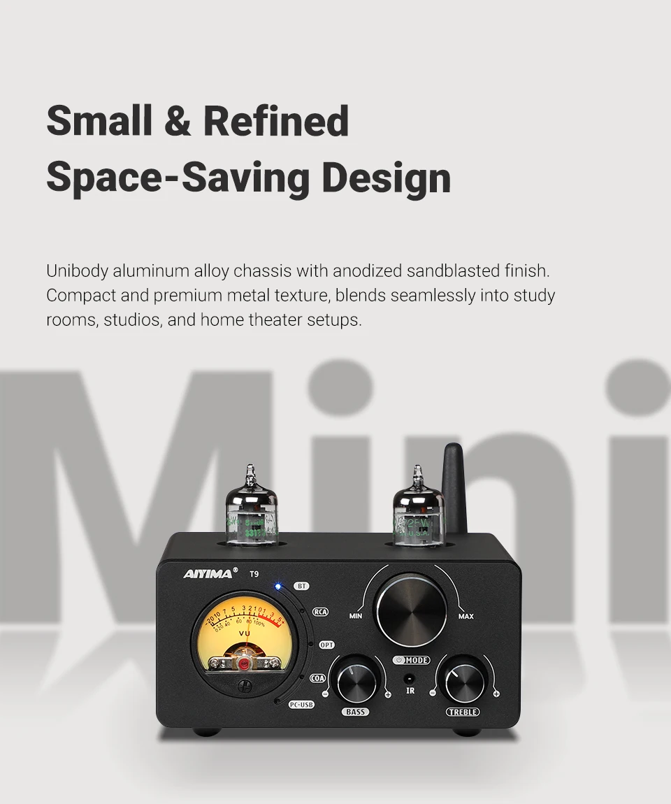 AIYIMA Audio T9 HiFi Bluetooth 5.0 Vacuum Tube Amplifier USB DAC Stereo Amplificador COAX OPT VU Meter Amplifier Speaker Amplify