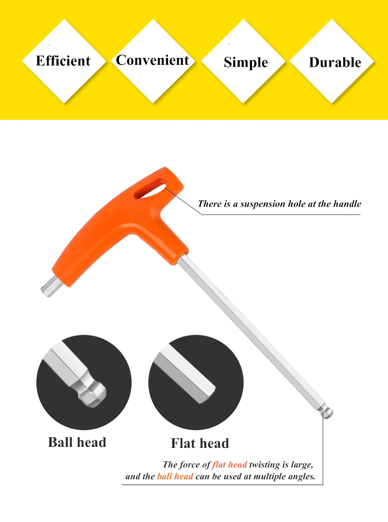 1/4/8PCS Flat/Ball Head Hex Key Allen Wrench Hand Tool T-Handle Hex Key Wrench Ball End Allen Hex Key Wrench Spanner