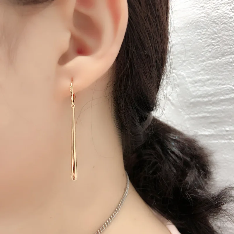 New Fashion Long Pendant Drop Earrings For Women Glossy Copper Elegant Female Dangle Earring Piercing Accessories Jewelry Gifts