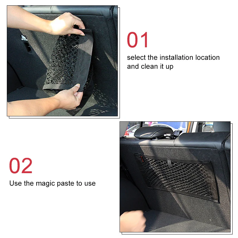 Car Back Rear Trunk Seat Elastic String Net Magic Sticker Mesh Storage Bag Pocket Cage Auto Organizer Seat Back Bag 40*25cm