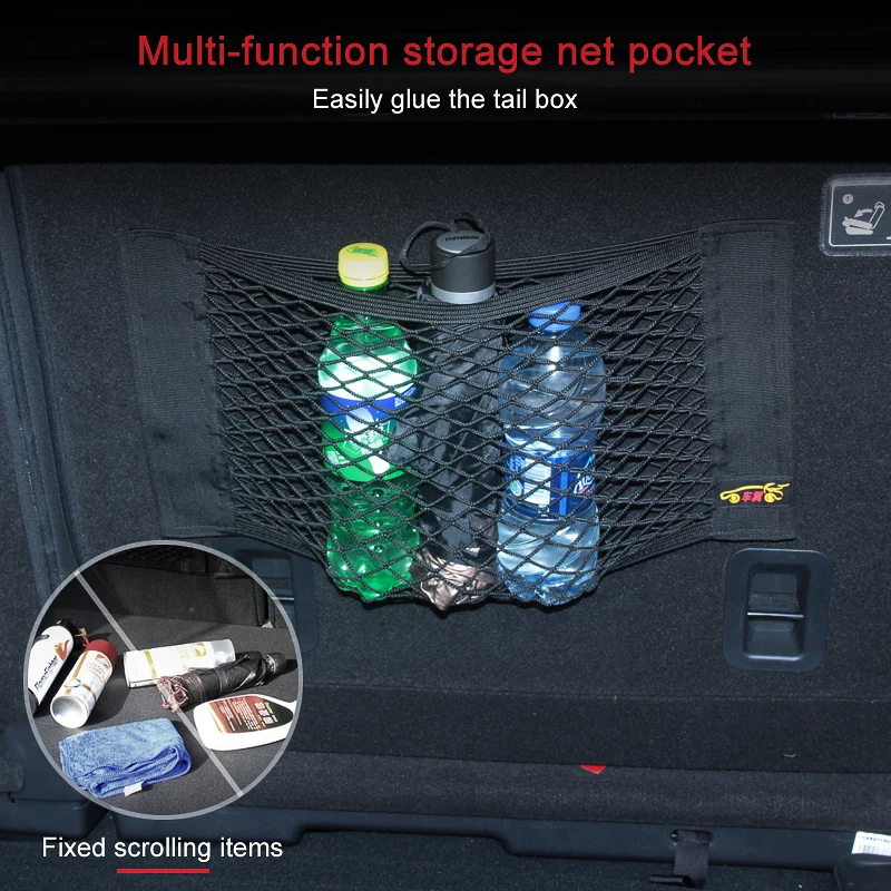 Car Back Rear Trunk Seat Elastic String Net Magic Sticker Mesh Storage Bag Pocket Cage Auto Organizer Seat Back Bag 40*25cm