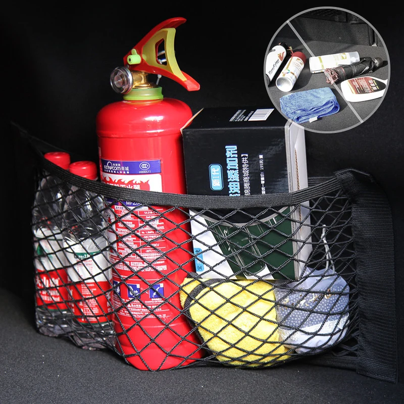 Car Back Rear Trunk Seat Elastic String Net Magic Sticker Mesh Storage Bag Pocket Cage Auto Organizer Seat Back Bag 40*25cm