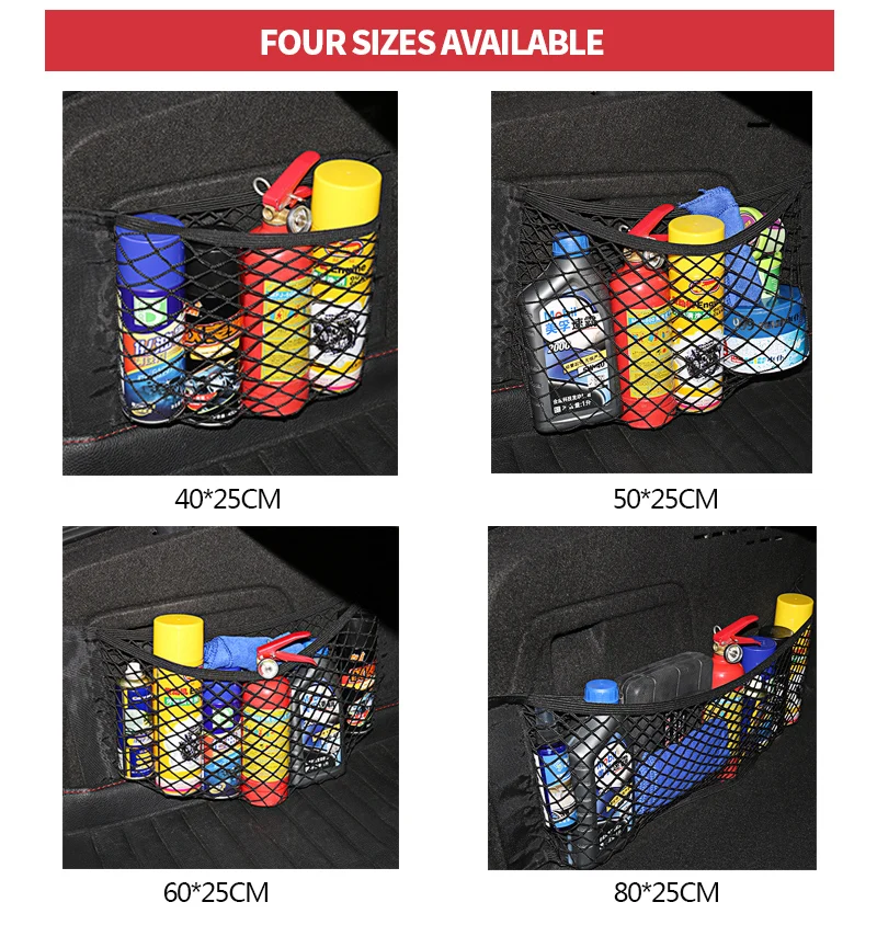 Car Back Rear Trunk Seat Elastic String Net Magic Sticker Mesh Storage Bag Pocket Cage Auto Organizer Seat Back Bag 40*25cm