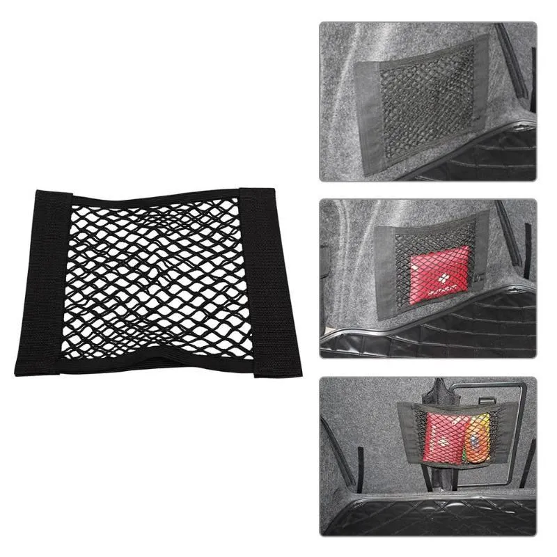 Car Back Rear Trunk Seat Elastic String Net Magic Sticker Mesh Storage Bag Pocket Cage Auto Organizer Seat Back Bag 40*25cm