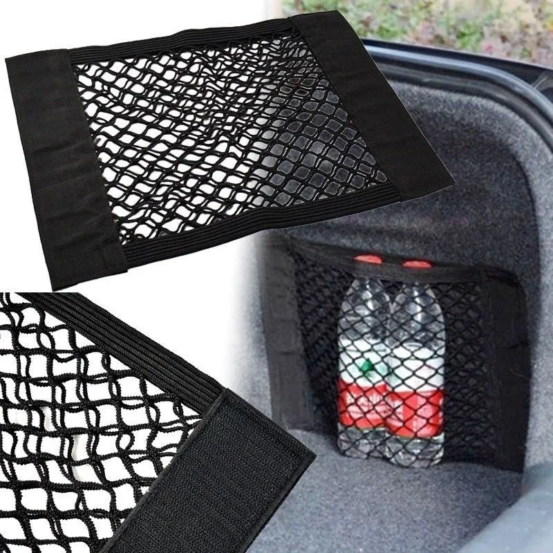 Car Back Rear Trunk Seat Elastic String Net Magic Sticker Mesh Storage Bag Pocket Cage Auto Organizer Seat Back Bag 40*25cm