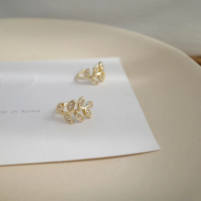 Fashion Golden Full Crystal Leaf Clip Earring For Women Without Piercing Punk Rock Vintage Earcuff Wrap Girls Party Jewerly