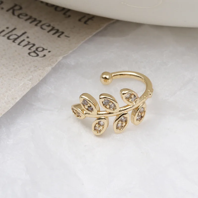 Fashion Golden Full Crystal Leaf Clip Earring For Women Without Piercing Punk Rock Vintage Earcuff Wrap Girls Party Jewerly