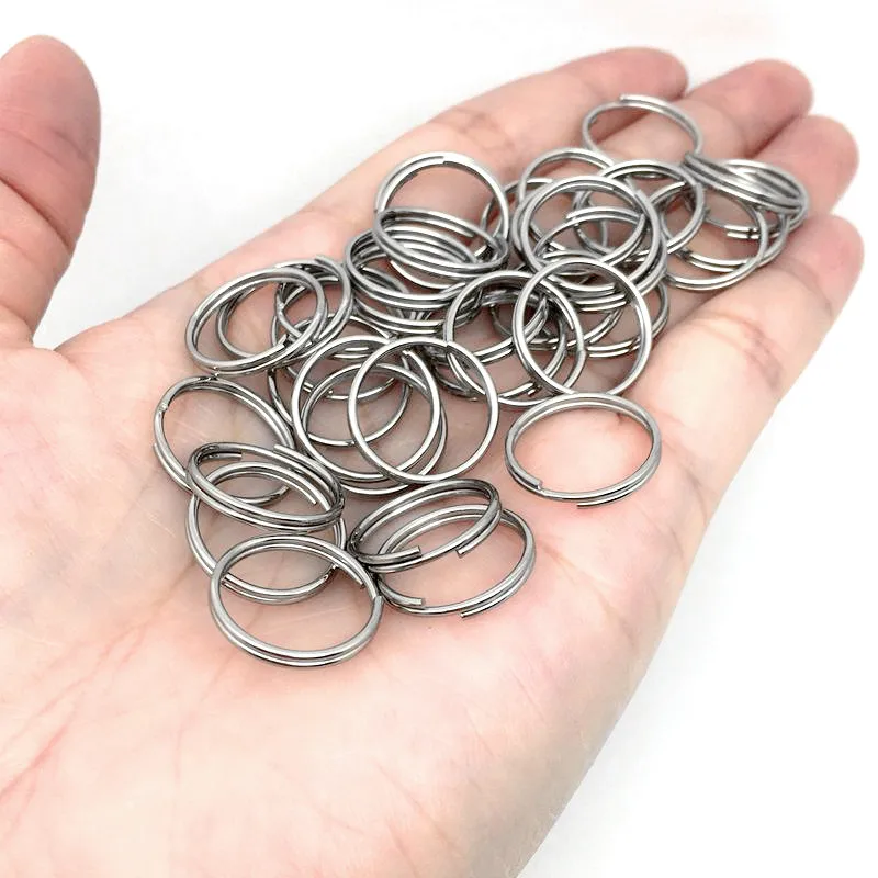 100 Pcs 6-20mm Polished Silver Color Keyring Stainless Steel Hole Key Ring Key Chain Round Line Keychain Connectors Findings