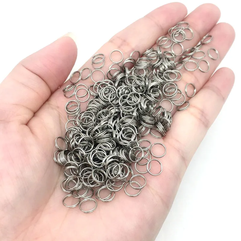100 Pcs 6-20mm Polished Silver Color Keyring Stainless Steel Hole Key Ring Key Chain Round Line Keychain Connectors Findings
