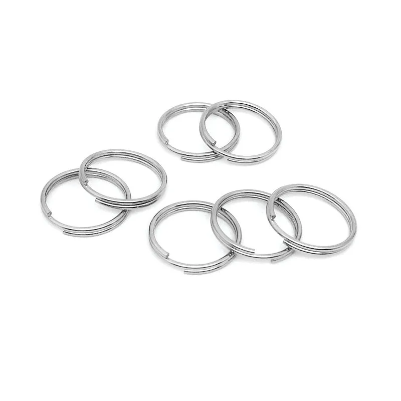 100 Pcs 6-20mm Polished Silver Color Keyring Stainless Steel Hole Key Ring Key Chain Round Line Keychain Connectors Findings
