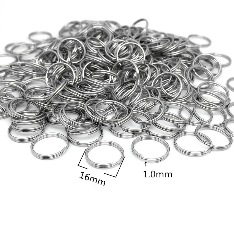 100 Pcs 6-20mm Polished Silver Color Keyring Stainless Steel Hole Key Ring Key Chain Round Line Keychain Connectors Findings