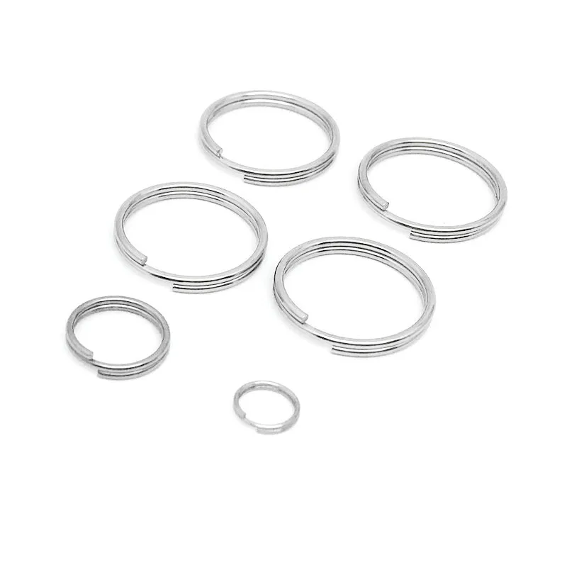 100 Pcs 6-20mm Polished Silver Color Keyring Stainless Steel Hole Key Ring Key Chain Round Line Keychain Connectors Findings